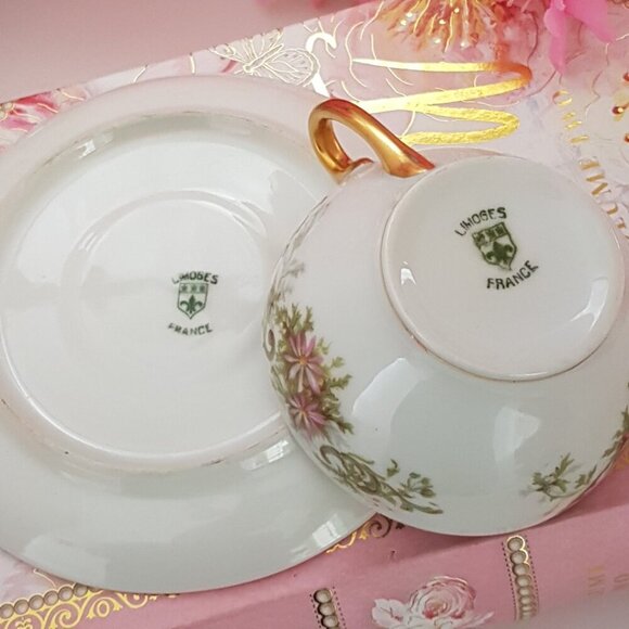 Vintage Limoges 8-Piece Porcelain Tea Set: Cups & Saucers for 4 - Picture 5 of 6